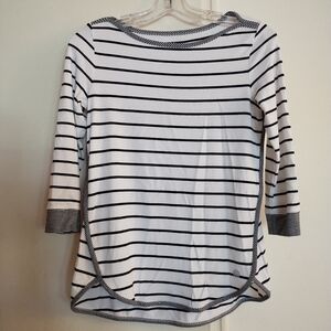 Oprah Magazine Collection For Talbots White & Black Striped Shirt Top Size P